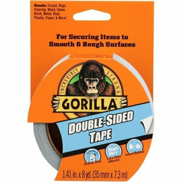 Gorilla Glue Tape, Double-Sided, Hvy-dty, Indoor/Outdoor, 1.4inWx8 yards L, GY GOR100925